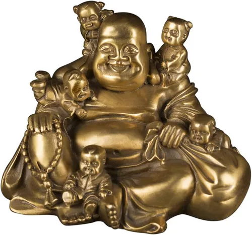 BRABUD chino Fengshui riendo Buda sentado con 5 niños estatua atrayendo felicidad en la colección de decoración de la familia ZD066