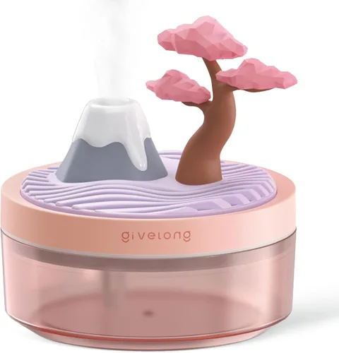 Mini humidificador para dormitorio, humidificador de aire silencioso con decoración de paisaje para guardería, oficina, habitación pequeña y Cerezo