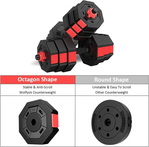 Miniatura 3 de wolfyok Juego de mancuernas, pesas ajustables 3 en 1, 44 libras/66 libras, equipo de gimnasio en casa para hombres y mujeres, gimnasio