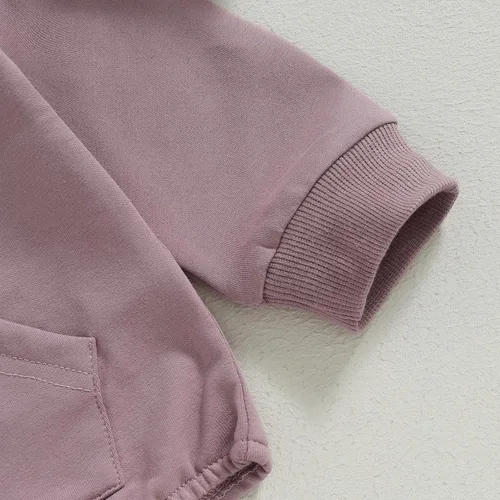 Miniatura 4 de Mameluco de manga larga con bloques de color para bebé, niño, niña, con bolsillo, cuello redondo, sudadera básica para otoño e invierno