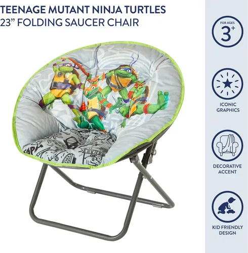 Miniatura 4 de Nickelodeon Teenage Mutant Ninja Turtles Silla Platillo, Silla Plegable para Niños de 23" con Marco de Metal, Diseño Mutant Mayhem, Edades 3+