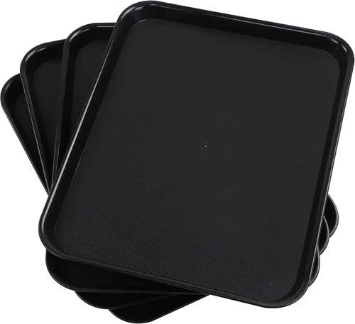 Miniatura 2 de Bandejas de plástico de comida rápida, bandejas de cafetería, paquete de 4 bandejas para servir (negro)