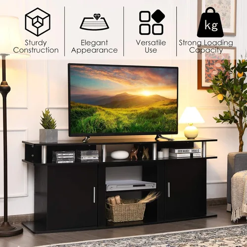 Miniatura 8 de Tangkula Moderno soporte de TV para televisores de hasta 70 pulgadas, mesa consola de sala de estar con 2 gabinetes y estantes abiertos, centro