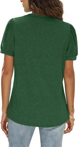 Miniatura 4 de WIHOLL - Blusas de verano para mujer con cuello en V y mangas abullonadas camisetas de moda casual