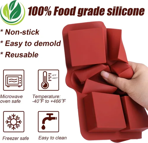 Miniatura 6 de AIERSA Moldes cuadrados de silicona para chocolate, 2 moldes de barra de chocolate profundo de 1 pulgada para bricolaje de 2.5 x 2.5 x 1 pulgada