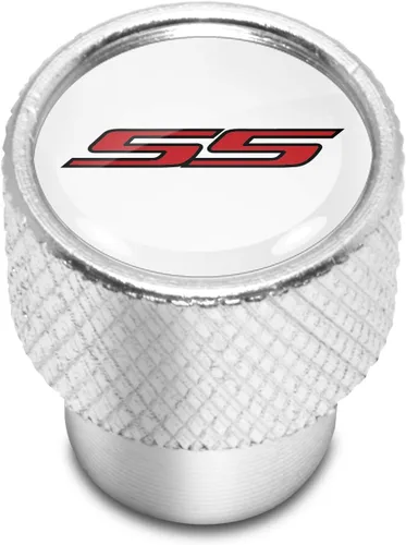 Miniatura 2 de iPick Image Para Chevrolet Camaro SS Logo Blanco sobre tapas de vástago de válvula de neumático de aluminio plateado brillante