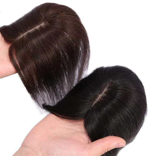 Miniatura 3 de Decoración de cabello humano real para mujer, base de seda, clip en la parte superior del cabello para cubrir el cabello blanco, cinta de pelo liso