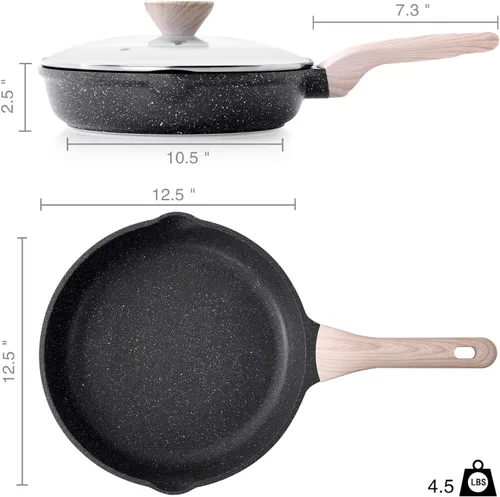 Miniatura 6 de Kordisen Sartenes antiadherentes con tapa, sartén grande de 12.5 pulgadas con tapa, sartén de inducción, mango que se mantiene fresco, compatible