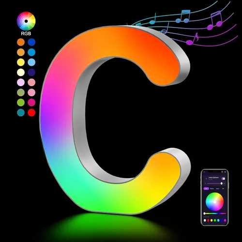 Miniatura 15 de OJQ Letras LED Iluminadas con Música Sincronizada de Letras del Alfabeto Coloridas - Luz de Dormitorio con Cambio de Color - Regalos de Cumpleaños