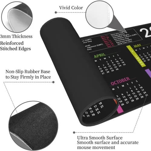 Miniatura 4 de Calendario 2026 con alfombrilla de mouse de vacaciones XL extendida, base de goma antideslizante con borde cosido, alfombrilla de mouse grande