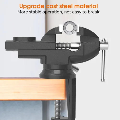 Miniatura 6 de Abrazadera de tornillo de banco portátil para banco de trabajo, 3 pulgadas, rotación de 360°, base giratoria para taladrar metalurgia, carpintería