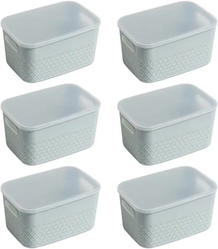 HANAMYA Organizador de contenedores de almacenamiento con tapa | Contenedor organizador de almacenamiento, 4 litros, juego de 6, menta