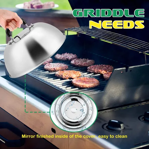 Miniatura 5 de Cúpula de Fusión de Queso de 12 Pulgadas, Cubierta para Untar de HaSteeL Resistente con Ventilación Ajustable, Tapa de Cubierta de Vapor de Acero