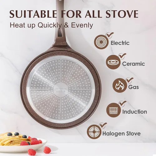 Miniatura 4 de SENSARTE Sartén Antiadherente para Crepes, Sartén Dosa con Revestimiento de Granito Suizo Sartén Plana para Panqueques Tawa Parrilla de 10 Pulgadas