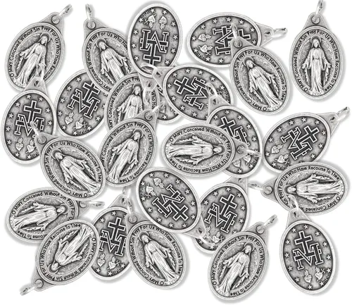 Paquete a granel de 100 colgantes de medalla milagrosa para collar medallas ovaladas milagrosas oxidadas de plata de 1 pulgada medallas para joyería