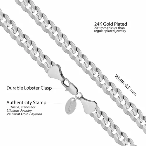 Miniatura 24 de LIFETIME JEWELRY Collar de cadena de eslabones cubanos chapado en oro de 24 quilates para hombres y mujeres (0.236 in y 0.374 in)