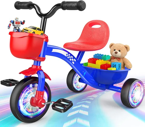 Triciclo para niños pequeños de 1-3, 3-5 años, bicicleta de equilibrio de unicornio para bebés con ruedas de iluminación coloridas y canasta grande,