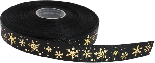Miniatura 9 de Cinta de grogrén de copo de nieve con impresión dorada de 25 yardas cada rollo, borde tejido 100% poliéster (3/8 pulgadas, beige)
