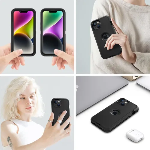 Miniatura 7 de Jiunai Funda para iPhone 14 Plus a Prueba de Golpes Antipolvo Protección de Servicio Pesado Protectora Antiarañazos de Doble Capa Resistente Rugosa