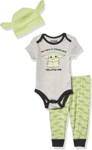 Star Wars The Mandalorian Baby Boys Bodysuit Pants and Hat Clothing Set - Baby Yoda Baby Clothes