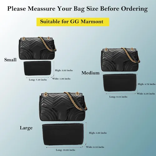 Miniatura 7 de Organizador de bolso de fieltro con bolsillos, mini bolso moldeador para bolso de hombro GG Marmont Matelasse, se convierte en bandolera (M, rojo)
