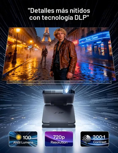 Miniatura 6 de Aurzen ZIP Mini proyector de bolsillo DLP ultraportátil de tres pliegues, Bluetooth 5.4, espejo de pantalla, enfoque ToF Zero-Lag Focus, 1.5H tiempo