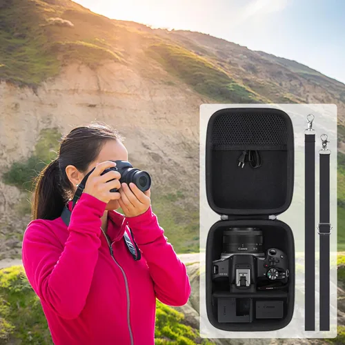 Miniatura 9 de Funda para cámara compatible con Canon EOS R50/R100 cámara sin espejo con lente RF-S18-45mm F4.5-6.3 IS STM PTZ, estuche de transporte con correa