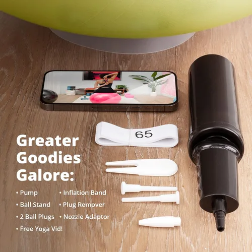Miniatura 5 de Greater Goods Pelota de yoga anti-estallido para pilates, estabilidad, embarazo y entrenamientos, incluye bomba, en varios tamaños y colores Verde