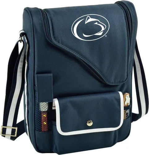 Penn State - Portador de vino de lujo con licencia de Nittany Lions con copas de vino y accesorios para dos ensamblados y aprobados de calidad en