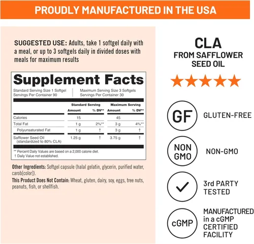 Miniatura 5 de Naturewise CLA 1250 softgels, 0.035 oz, CLA100-90-US-A, 1, 1