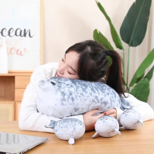 Miniatura 2 de SQEQE Chubby Seal Almohada de peluche con 4 peluches de foca de bebé en su barriga, juguete de peluche de algodón de peluche para niños y adultos