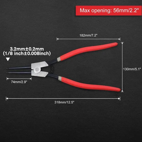 Miniatura 6 de Alicates de Anillo de Presión de 13 Pulgadas de Servicio Pesado Alicates de Circlip Externos Punta de Mandíbula Recta Diámetro 0.12" para Instalar