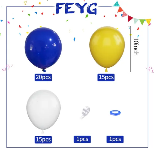 Miniatura 2 de FEYG - Juego de arco de globos, 50 globos de color azul, amarillo y blanco. Globos de látex para cumpleaños, bodas, baby shower, compromiso, Azul