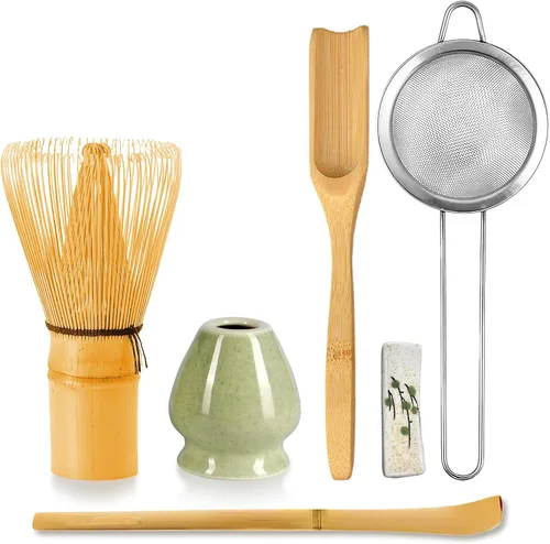 Juego de 6 batidores de matcha, kit de herramientas de fabricación de matcha ceremonial japonés para batidor de bambú, cuchara de matcha, cuchara de