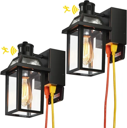Miniatura 9 de Yisuro Luces de Porche con Tomacorriente GFCI, Sensor de Movimiento de Anochecer a Amanecer para Exteriores, Luminaria Exterior con 3 Modos