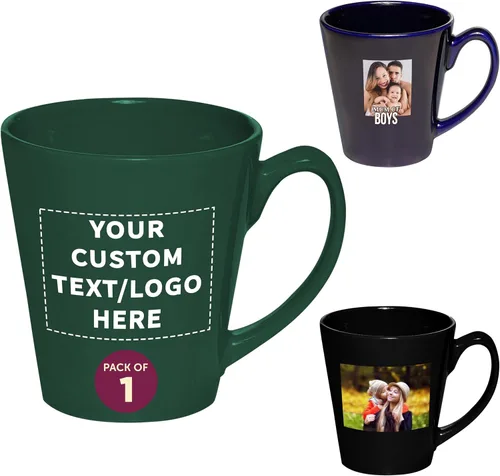 Miniatura 12 de DISCOUNT PROMOS Taza de café con leche de cerámica brillante personalizada de 12 onzas, juego de 10/50/100 unidades personalizadas, paquete a