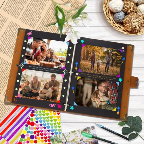 Miniatura 4 de ZEEYUAN Álbum de recortes de cuero DIY para manualidades, 60 páginas, regalos del día de la madre para mamá, álbum de fotos, diario de viaje