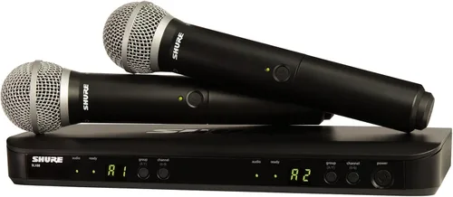 Shure BLX288/PG58 Sistema de micrófono inalámbrico – Batería de 14 horas, rango de 300 pies, UHF | Incluye (2) micrófonos vocales de mano PG58,