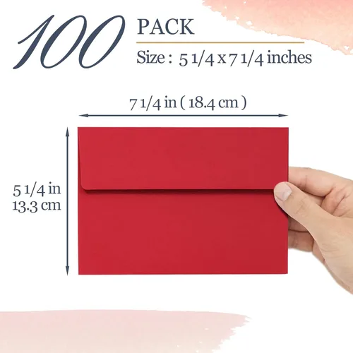 Miniatura 4 de Sobres de invitación, paquete de 100 sobres de 5 x 7 pulgadas, sobres A7 para invitaciones, rojo, 5 1/4 x 7 1/4 pulgadas