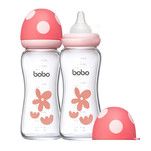 Miniatura 34 de YOHKOH Biberón de vidrio natural con pezón de flujo lento de nivel 1, biberones anticólicos para recién nacidos, botella de vidrio de cuello ancho