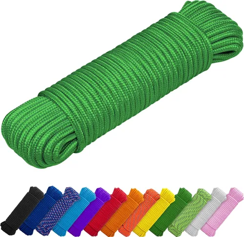 Miniatura 22 de TECEUM Cuerda – 90 pies x 1/4 pulgada (7mm) – Verde Ejército – Cuerda Utilitaria Versátil y Resistente – Acampada, Artesanía, Asta de Bandera
