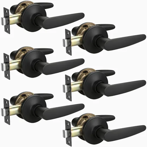 Miniatura 16 de KNOBWELL Juego de 10 manijas de puerta color negro mate, juego de manijas de puerta para privacidad para cama y baño, reversible para lado derecho