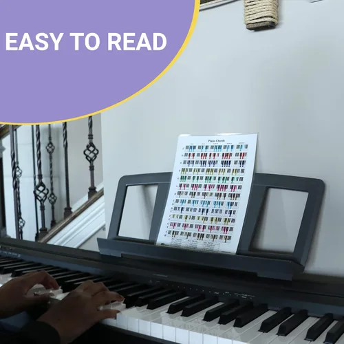 Miniatura 7 de QMG Hoja de trucos de acordes de piano - Gráfico de teoría musical A4 laminado con círculo de quintas para principiantes