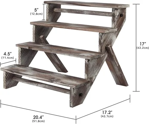 Miniatura 6 de J JACKCUBE DESIGN MK578A - Soporte de exhibición de madera rústica, estante de escalera de 4 niveles, elevador de exhibición portátil, bolsa