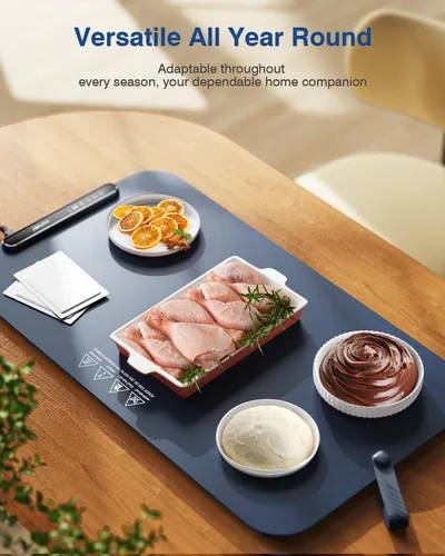 Miniatura 7 de Tapete de calentamiento para alimentos, bandeja de calentamiento eléctrica grande de 27.5 x 15.7 pulgadas, 7 niveles de temperatura, calor continuo