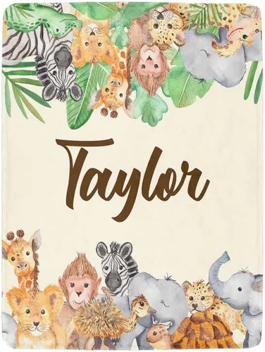 Miniatura 31 de Artsadd Manta personalizada con nombre, manta personalizada de animales de la selva, manta personalizada de safari para niños, niñas, baby shower
