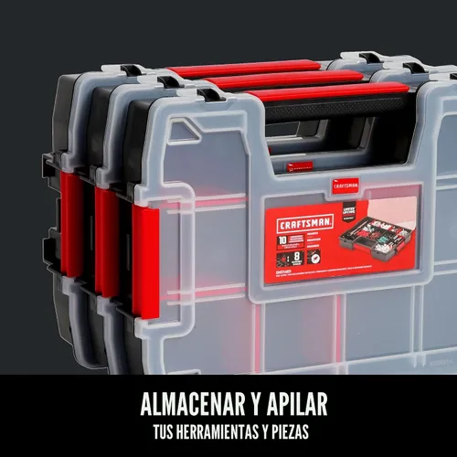 Miniatura 4 de CRAFTSMAN Organizador de almacenamiento, organizador de piezas pequeñas, 3 paquetes con 10 compartimentos, tapa incluye pestillo seguro (CMST60964M)