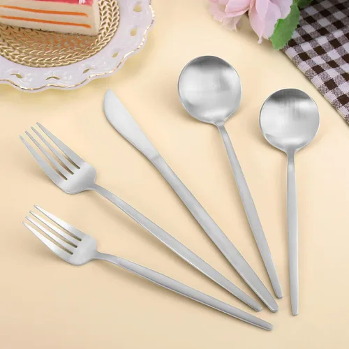 Miniatura 5 de Juego de cubiertos de 40 piezas, acero inoxidable para 4, juego de utensilios de cocina incluye cucharas y tenedores, juego de vajilla duradero