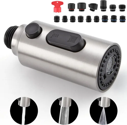 Reemplazo de cabezal rociador de grifo de cocina, reemplazo de cabezal de grifo extraíble con 15 adaptadores, boquilla rociadora de 3 funciones para