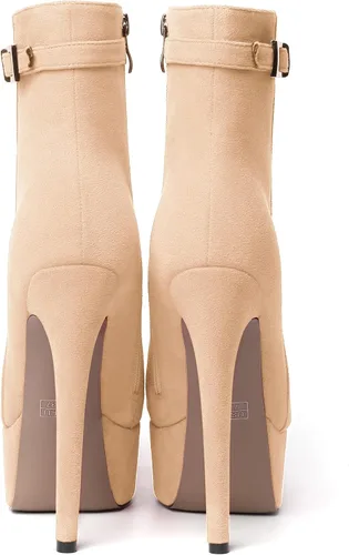 Miniatura 4 de SKYSTERRY Botas altas de tacón alto de gamuza con cremallera y puntera redonda para mujer, 6 pulgadas
